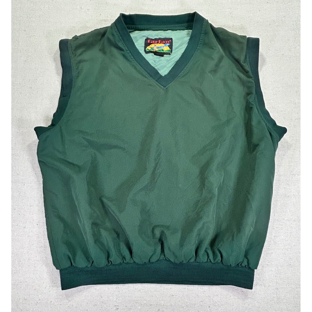 Vintage Tartan Mens Large Golf Windbreaker Vest Green V-Neck Lined Classic Wear